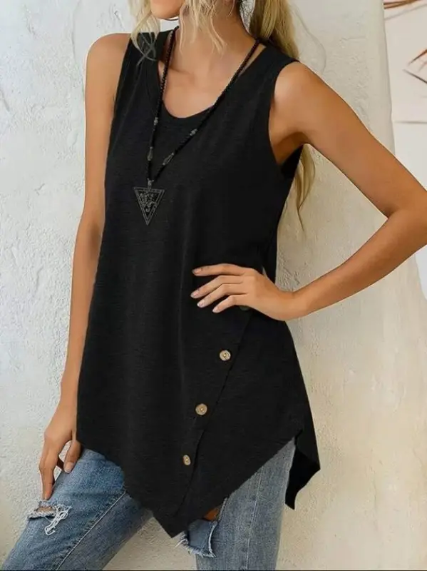 Kadın Askılı Yuvarlak Yakalı Asimetrik Kesim Detaylı Viskon Bluz - BÜYÜKBEDENIZ