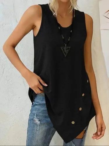 Kadın Askılı Yuvarlak Yakalı Asimetrik Kesim Detaylı Viskon Bluz - BÜYÜKBEDENIZ (1)