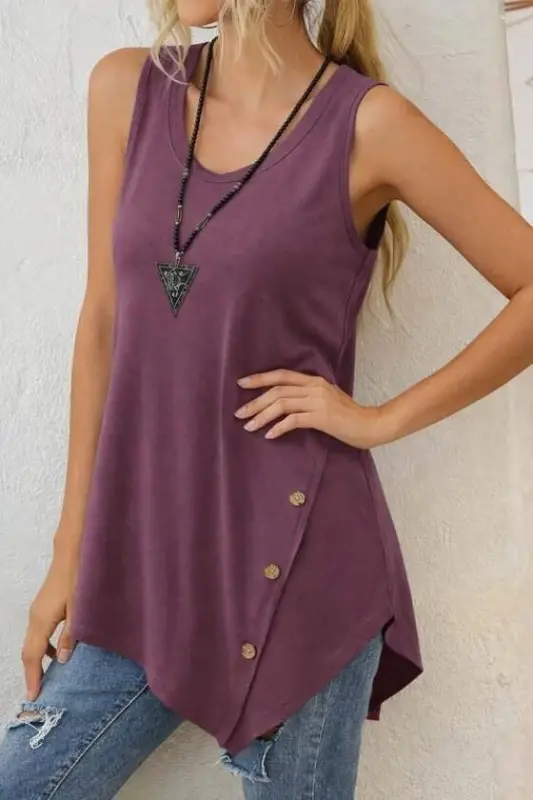 Kadın Askılı Yuvarlak Yakalı Asimetrik Kesim Detaylı Viskon Bluz - BÜYÜKBEDENIZ