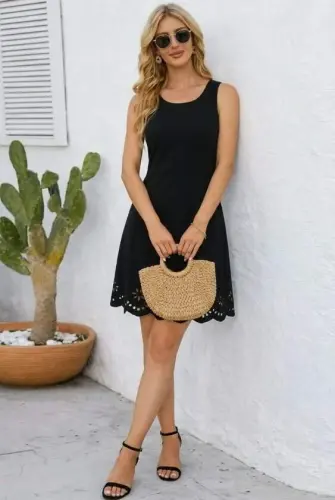 Kadın Askılı Yuvarlak Yakalı çiçek Desenli Ithal Krep Kısa Elbise - 4