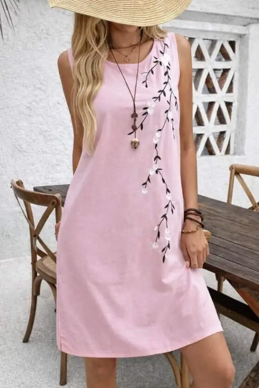 Kadın Askılı Yuvarlak Yakalı çiçek Desenli Kısa Elbise - 2