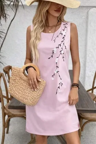 Kadın Askılı Yuvarlak Yakalı çiçek Desenli Kısa Elbise - 4