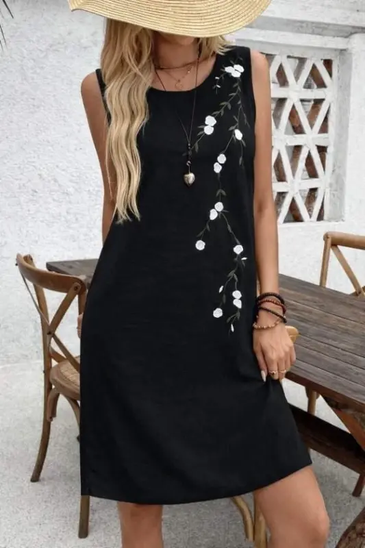 Kadın Askılı Yuvarlak Yakalı çiçek Desenli Kısa Elbise - 2