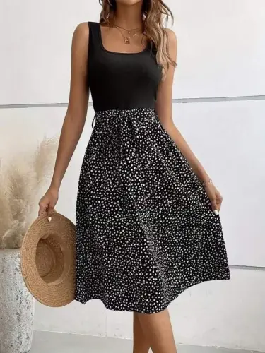 Kadın Askılı Yuvarlak Yakalı üst Viskon Alt Süprem Kısa Elbise - 4