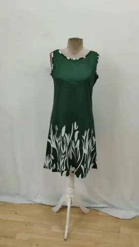Kadın Askılı Yuvarlak Yakalı Yaprak Desenli Dalgıç Elbise - 6