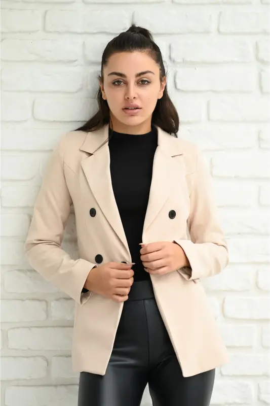 Kadın Astarlı Blazer Ceket 0101-22-Bej - 2