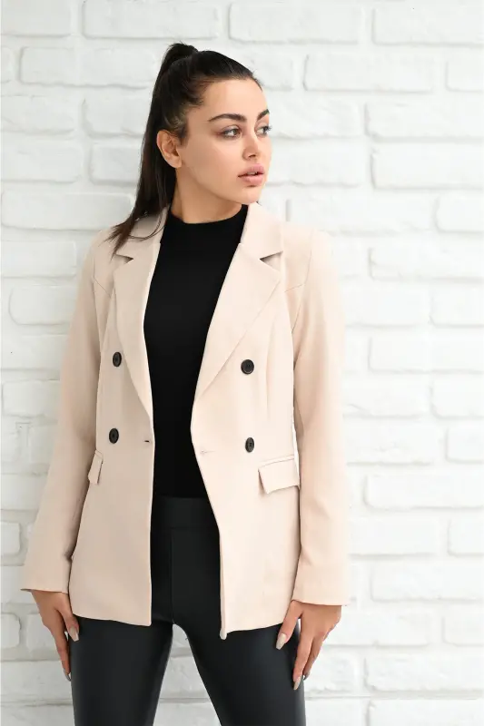 Kadın Astarlı Blazer Ceket 0101-22-Bej - 1