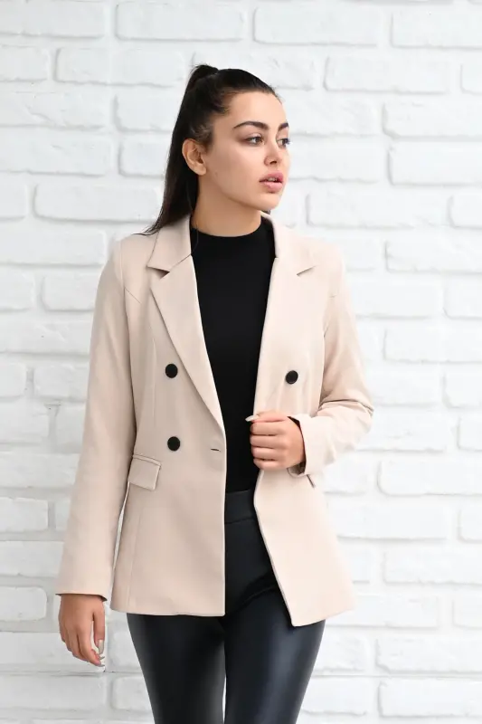 Kadın Astarlı Blazer Ceket 0101-22-Bej - 3
