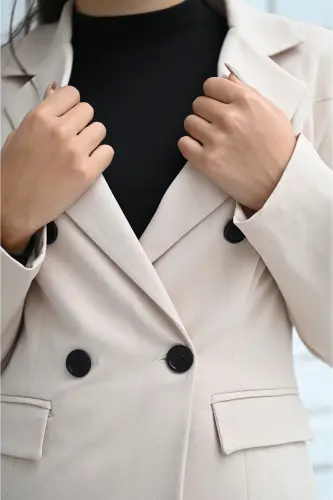 Kadın Astarlı Blazer Ceket 0101-22-Bej - 5