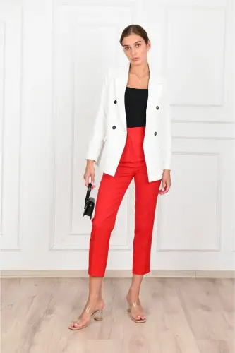 Kadın Astarlı Büyük Beden Blazer Ceket 0101-1-Beyaz - 4