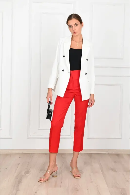 Kadın Astarlı Büyük Beden Blazer Ceket 0101-1-Beyaz - 4