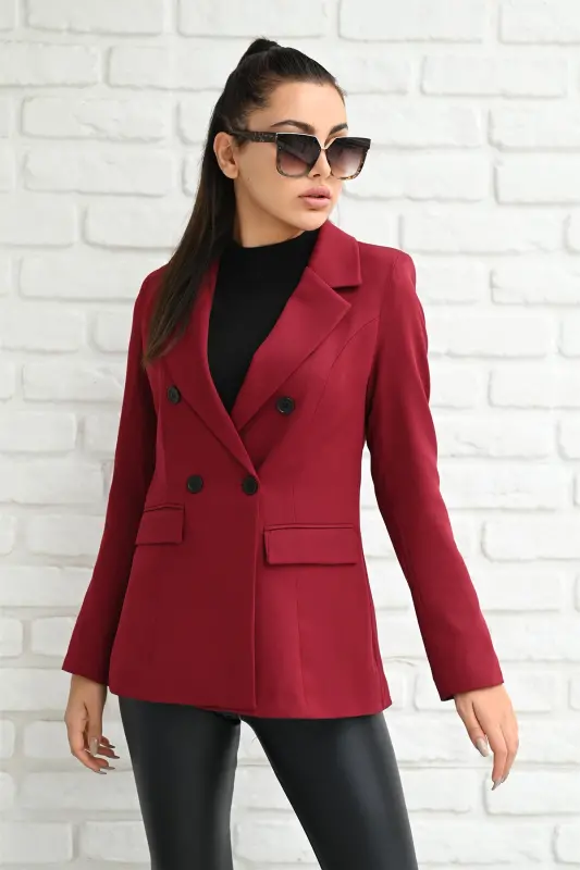 Kadın Astarlı Blazer Ceket 0101-22-Bordo - 5