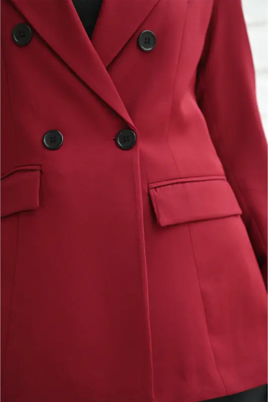Kadın Astarlı Blazer Ceket 0101-22-Bordo - 3