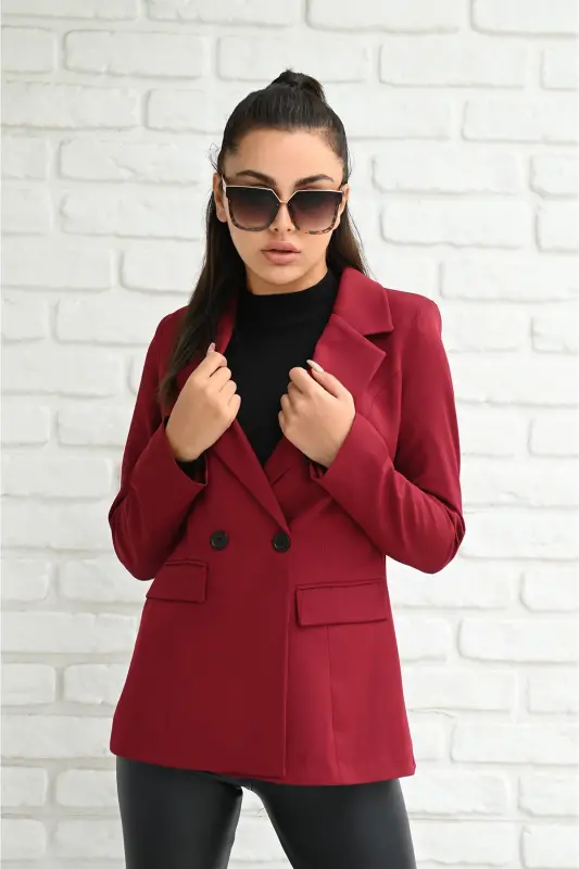 Kadın Astarlı Blazer Ceket 0101-22-Bordo - 6