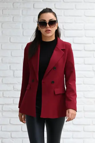 Kadın Astarlı Blazer Ceket 0101-22-Bordo - 7