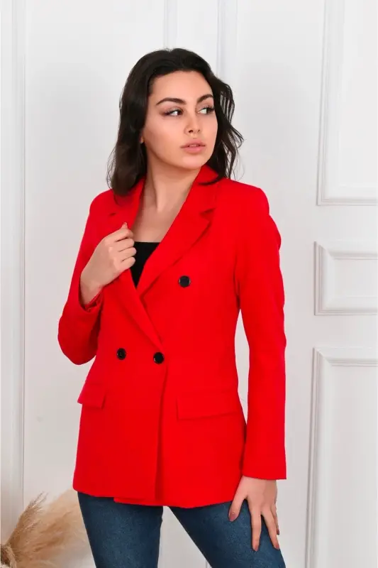 Kadın Astarlı Blazer Ceket 0101-22 - kırmızı - 2