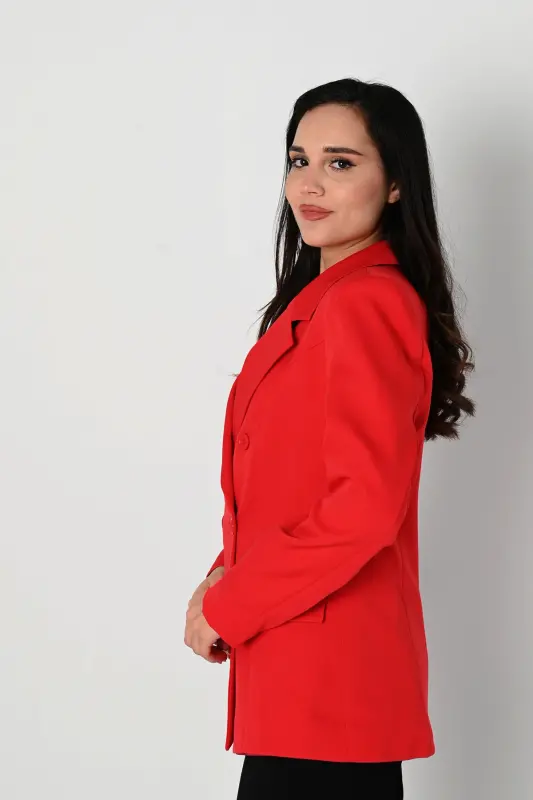 Kadın Astarlı Blazer Ceket 0101-22 - kırmızı - 4