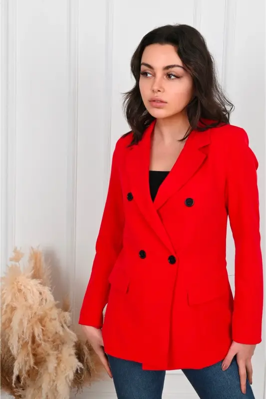 Kadın Astarlı Blazer Ceket 0101-22 - kırmızı - 8