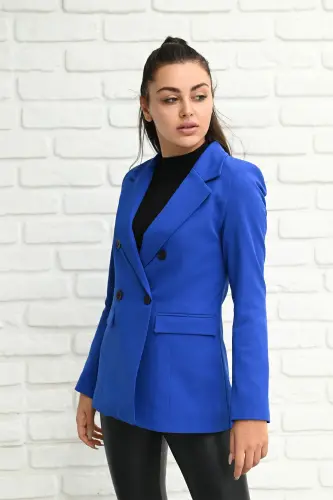 Kadın Astarlı Blazer Ceket 0101-22-Saks Mavi 