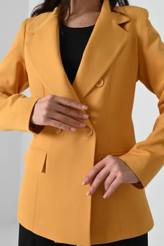 Kadın Astarlı Büyük Beden Blazer Ceket 0101-1-Koyu Sarı - 3