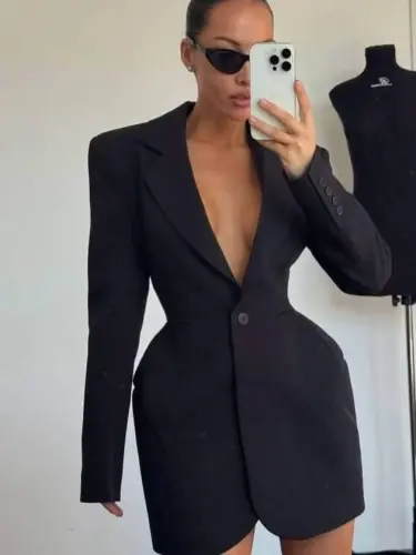 Kadın Atlas-dokuma Kumaş Ceket Elbise - BÜYÜKBEDENIZ (1)