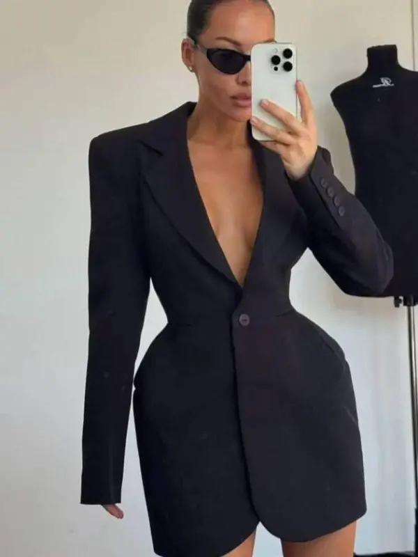 Kadın Atlas-dokuma Kumaş Ceket Elbise - 2