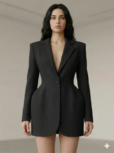 Kadın Atlas-dokuma Kumaş Ceket Elbise - 5