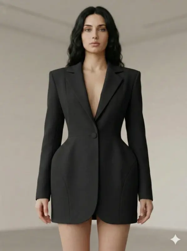 Kadın Atlas-dokuma Kumaş Ceket Elbise - 5