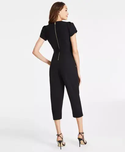 Women's Tie-Waist Tulip-Sleeve Jumpsuit-Black - CALVIN KLEIN (1)