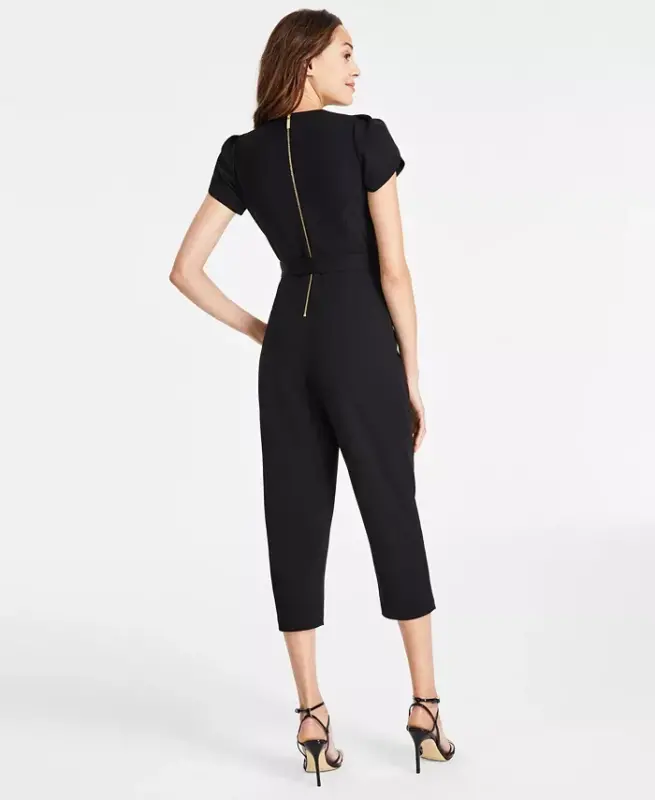 Women's Tie-Waist Tulip-Sleeve Jumpsuit - Black - 2