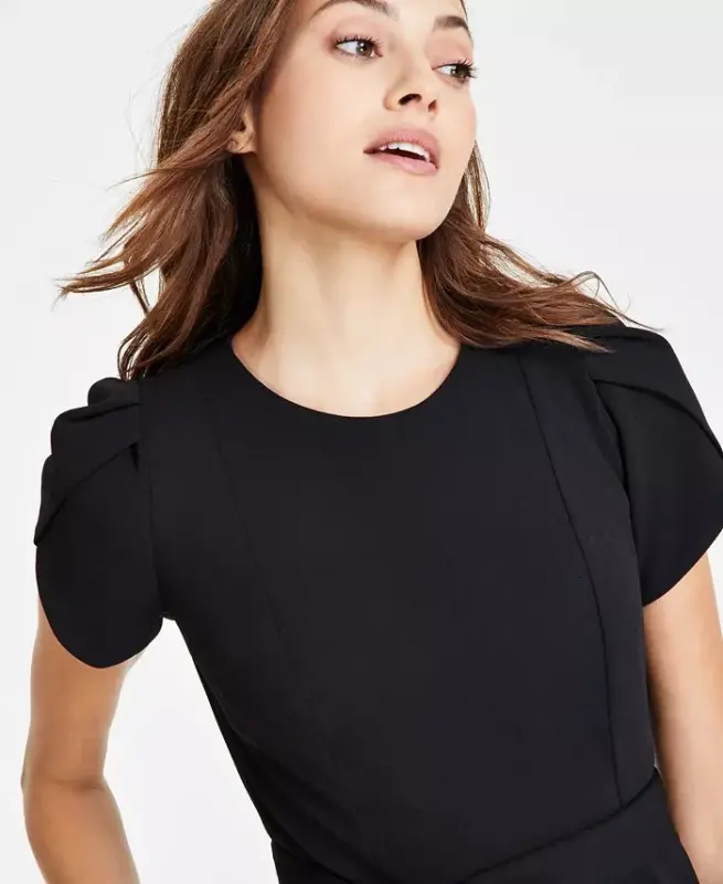 Women's Tie-Waist Tulip-Sleeve Jumpsuit - Black - 4