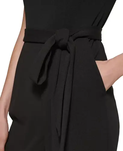 Women's Tie-Waist Tulip-Sleeve Jumpsuit - Black - 7