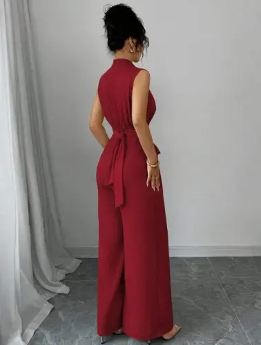 Kadın Balıkçı Yaka Kolsuz Incili Beli Kuşaklı Uzun Janjan Tulum - 3