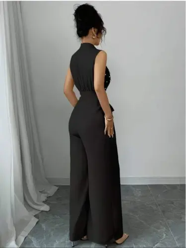 Kadın Balıkçı Yaka Kolsuz Incili Beli Kuşaklı Uzun Janjan Tulum - 4