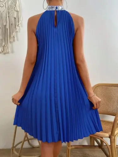 Kadın Balıkçı Yaka Omuzlardan Açık Pılelı Kısa Janjan Krep Elbise - 5