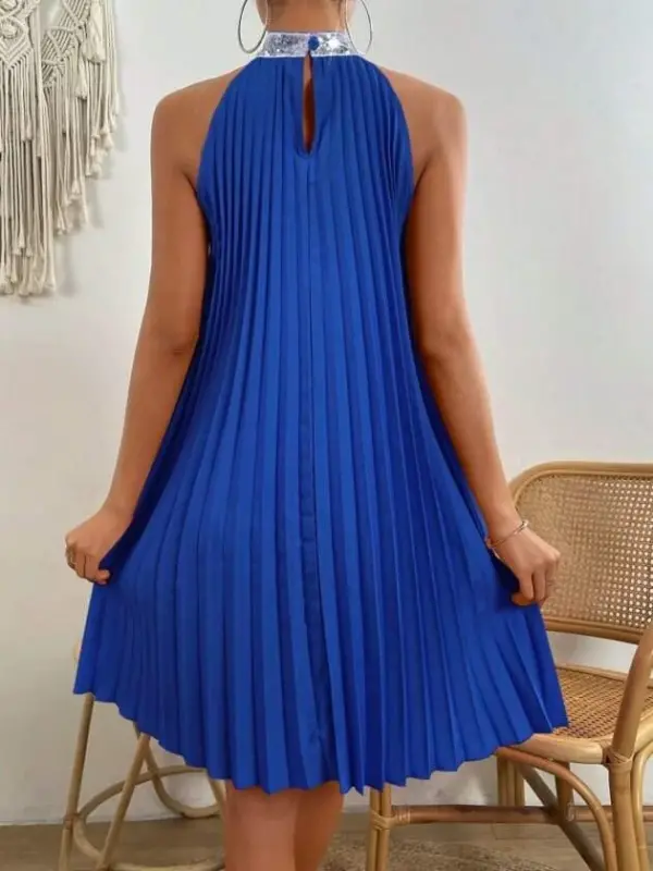 Kadın Balıkçı Yaka Omuzlardan Açık Pılelı Kısa Janjan Krep Elbise - 5