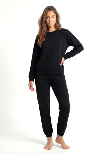 Kadın Basic Sweatshirt Eşofman Takımı – Siyah - 1