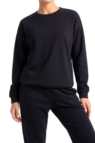 Kadın Basic Sweatshirt Eşofman Takımı – Siyah - BÜYÜKBEDENIZ (1)