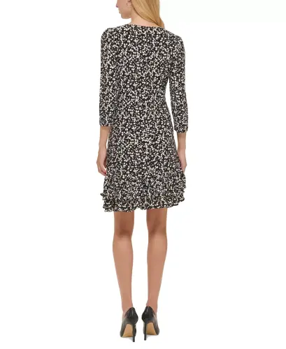 Women's Floral-Print Shift Dress with Ruffled Hem - Black,whitecap - 2