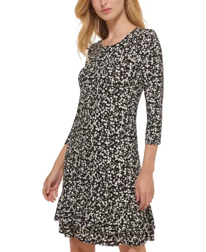 Women's Floral-Print Shift Dress with Ruffled Hem - Black,whitecap - 3