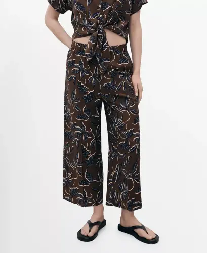 Women's Printed Culotte Pants - Brown - 1