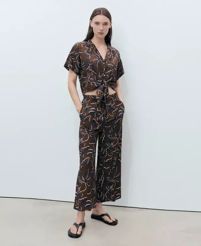Women's Printed Culotte Pants - Brown - 3