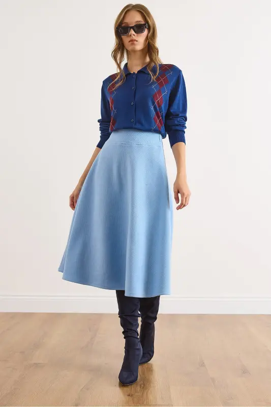 Kadın Bebe Mavi Beli Bantlı Selanik Çan Etek ETK-19000297-Bebe Mavi - OLALOOK