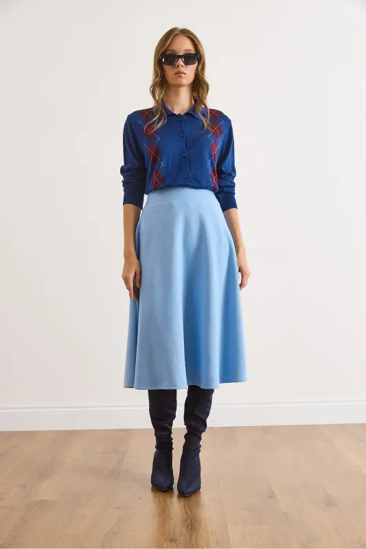 Kadın Bebe Mavi Beli Bantlı Selanik Çan Etek ETK-19000297-Bebe Mavi - 2