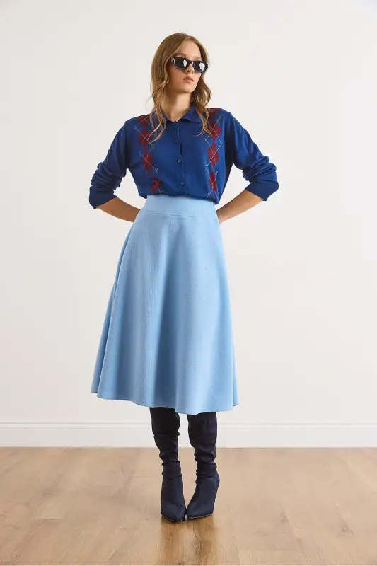 Kadın Bebe Mavi Beli Bantlı Selanik Çan Etek ETK-19000297-Bebe Mavi - 6