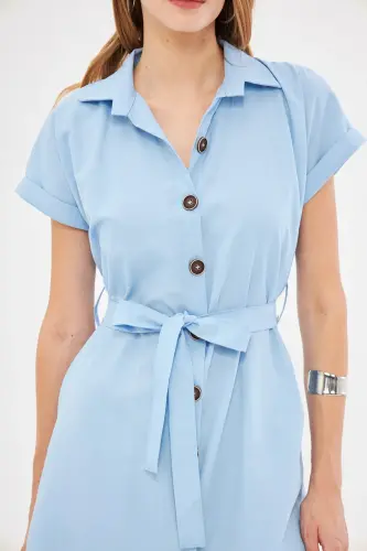 Kadın Bebe Mavi Beli Kemerli Kısa Kol Gömlek Elbise ARM-19Y001068-Bebe Mavi - 2
