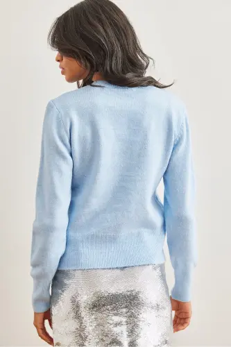 Kadın Bebe Mavi Bisiklet Yaka Yumuşak Dokulu Basic Triko Kazak KZK-19000845-Bebe Mavi - 6