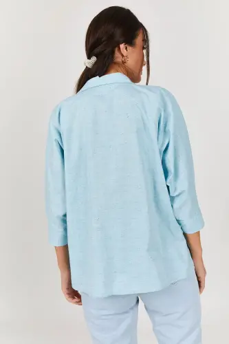 Kadın Bebe Mavi CEPLİ SALAŞ KETEN GÖMLEK ARM-21Y001035-Bebe Mavi - 4