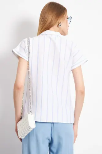 Kadın Bebe Mavi Çizgili Kısa Kol Gömlek ARM-24Y001067-Bebe Mavi - 4