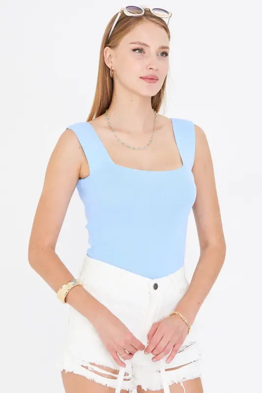 Kadın Bebe Mavi Kalın Askılı Kaşkorse Bluz ARM-23Y069001-Bebe Mavi - 1